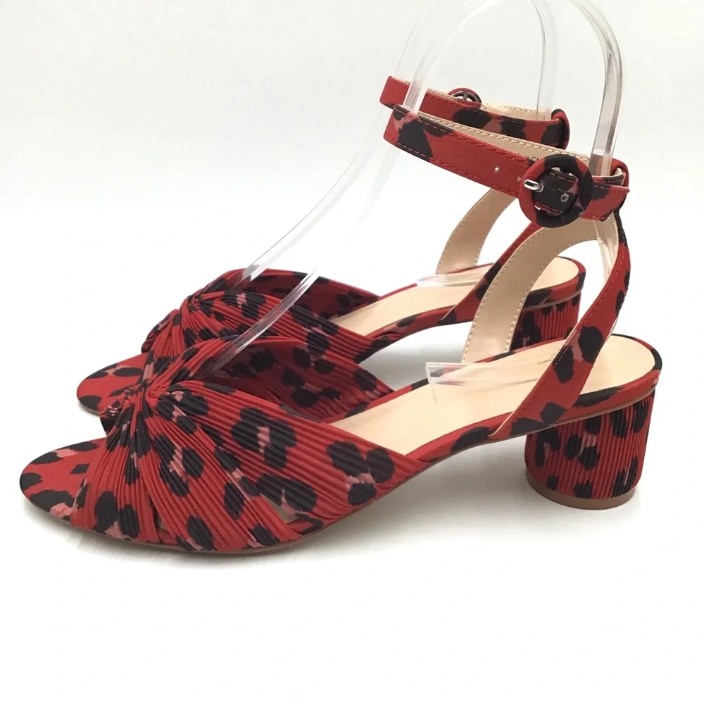 Cabi Siren animal print red black textile ankle strap sandals open toe 9 New